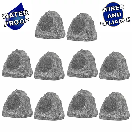 10R6G Outdoor Granite 6.5" Rock 10 Speaker Set for Deck Pool Spa Yard Garden