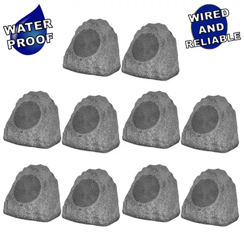 10R8G Outdoor Granite 8" Rock 10 Speaker Set for Deck Pool Spa Yard Garden