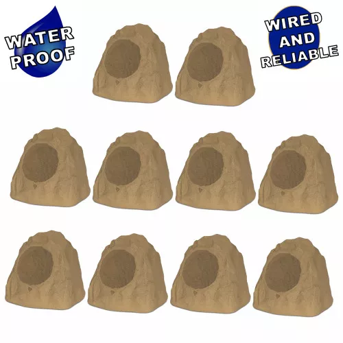 10R8S Outdoor Sandstone 8" Rock 10 Speaker Set for Deck Pool Spa Yard Garden