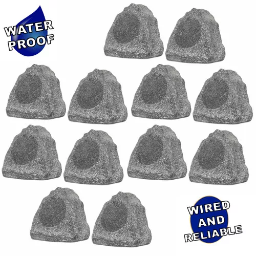 12R6G Outdoor Granite 6.5" Rock 12 Speaker Set for Deck Pool Spa Yard Garden
