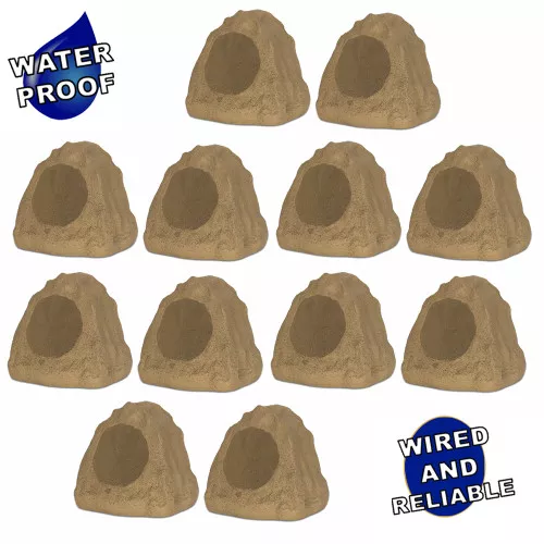 12R6S Outdoor Sandstone 6.5" Rock 12 Speaker Set for Deck Pool Spa Yard Garden