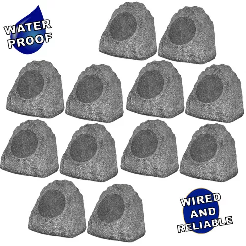 12R8G Outdoor Granite 8" Rock 12 Speaker Set for Deck Pool Spa Yard Garden