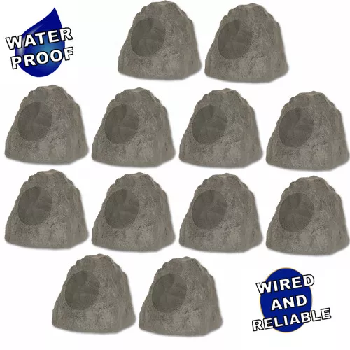 12R8SG Outdoor Slate 8" Rock 12 Speaker Set for Deck Pool Spa Yard Garden