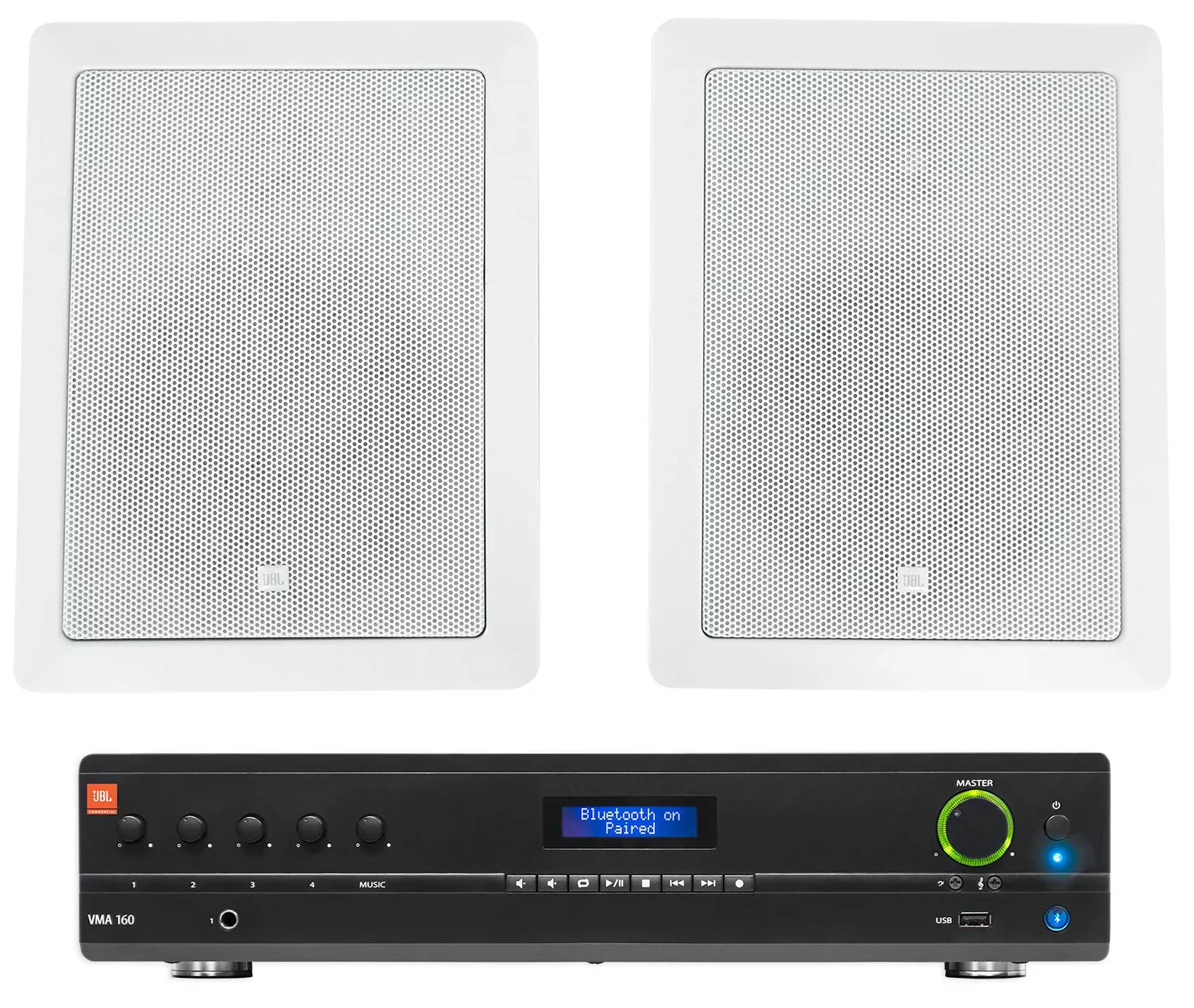 (2) JBL Control 126 WT 6.5" 30w Commercial 70v In-Wall Speakers+Amplifier
