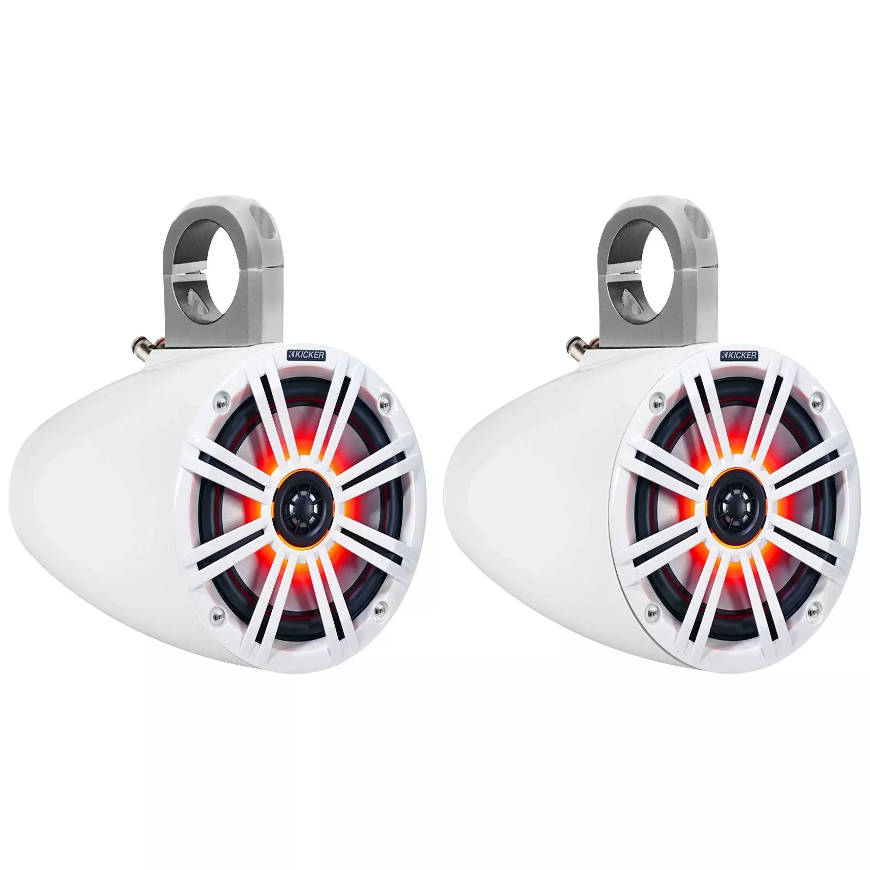(2) KICKER 43KM654LCW 6.5" 390 Watt Marine Wakeboard Tower Speakers w/LED Lights