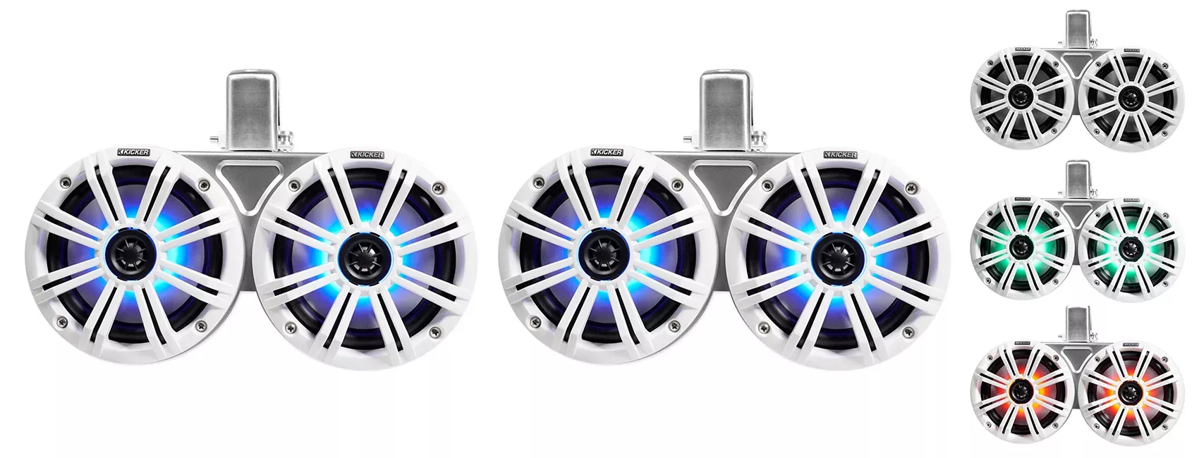 (2) KICKER 45KMTDC65W Dual 6.5" 390w Marine Wakeboard LED Tower Speakers KMTDC65