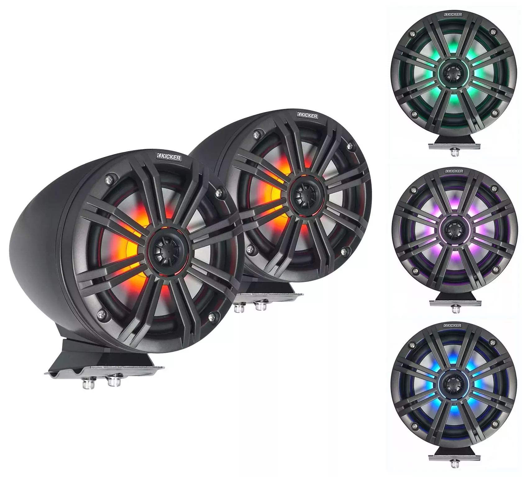 (2) KICKER 46KMFC8 300w 8" Marine LED Speakers in Surface Mount Pods 46KMFC8