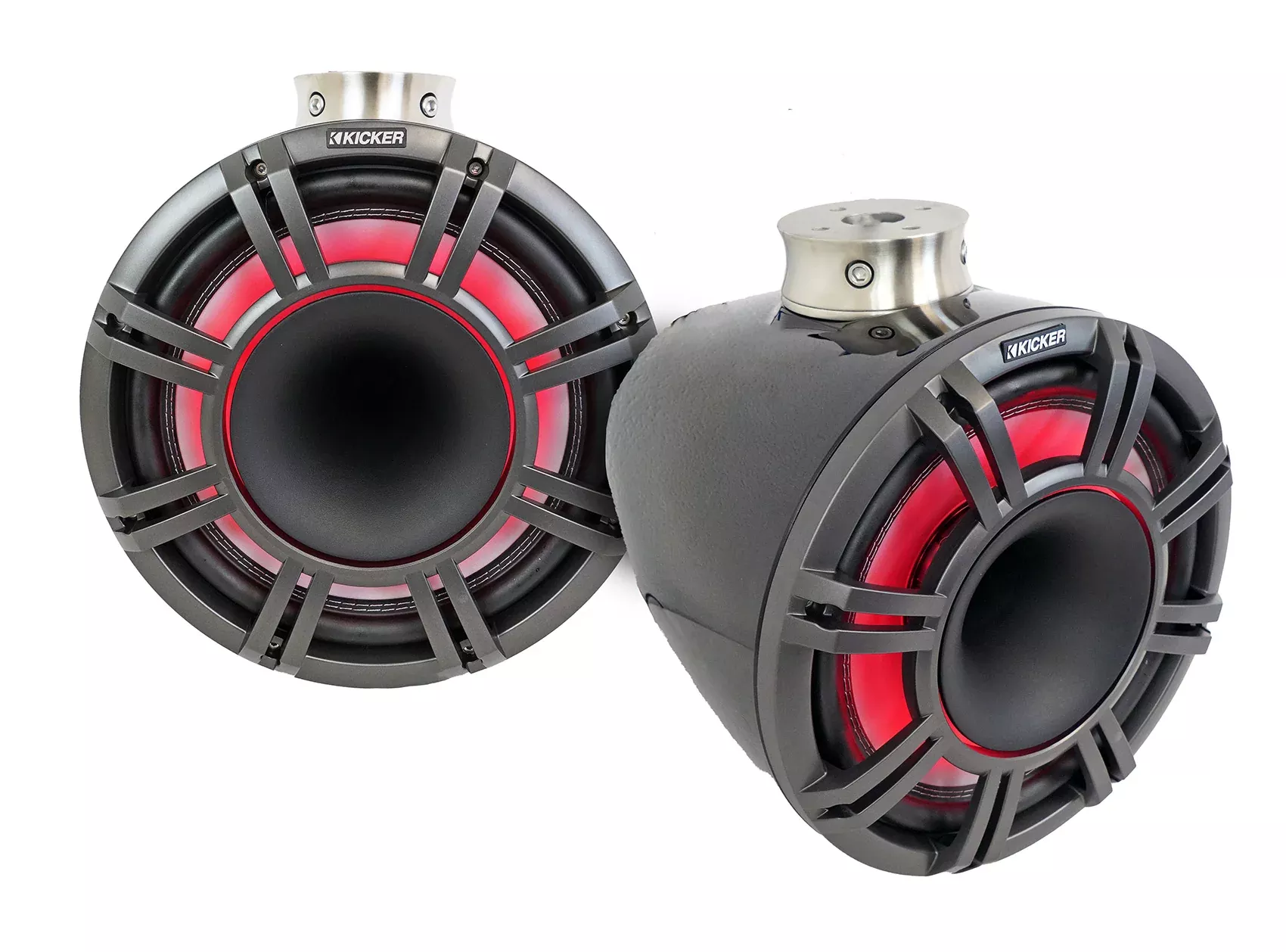 (2) KICKER 47KMFC11 11" Marine Boat Horn Loaded Flat Mount Tower Speakers KMFC11