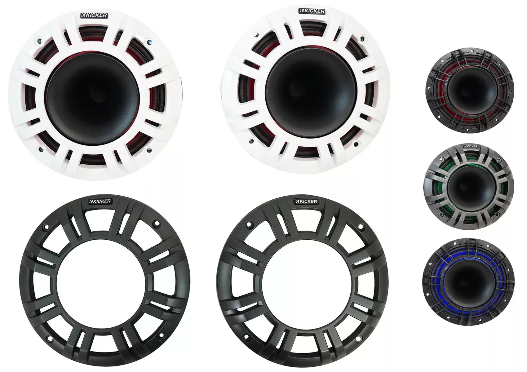 (2) KICKER 48KMXL654 300 Watt 6.5" Marine Boat Horn Loaded Speakers w/LED KMXL65