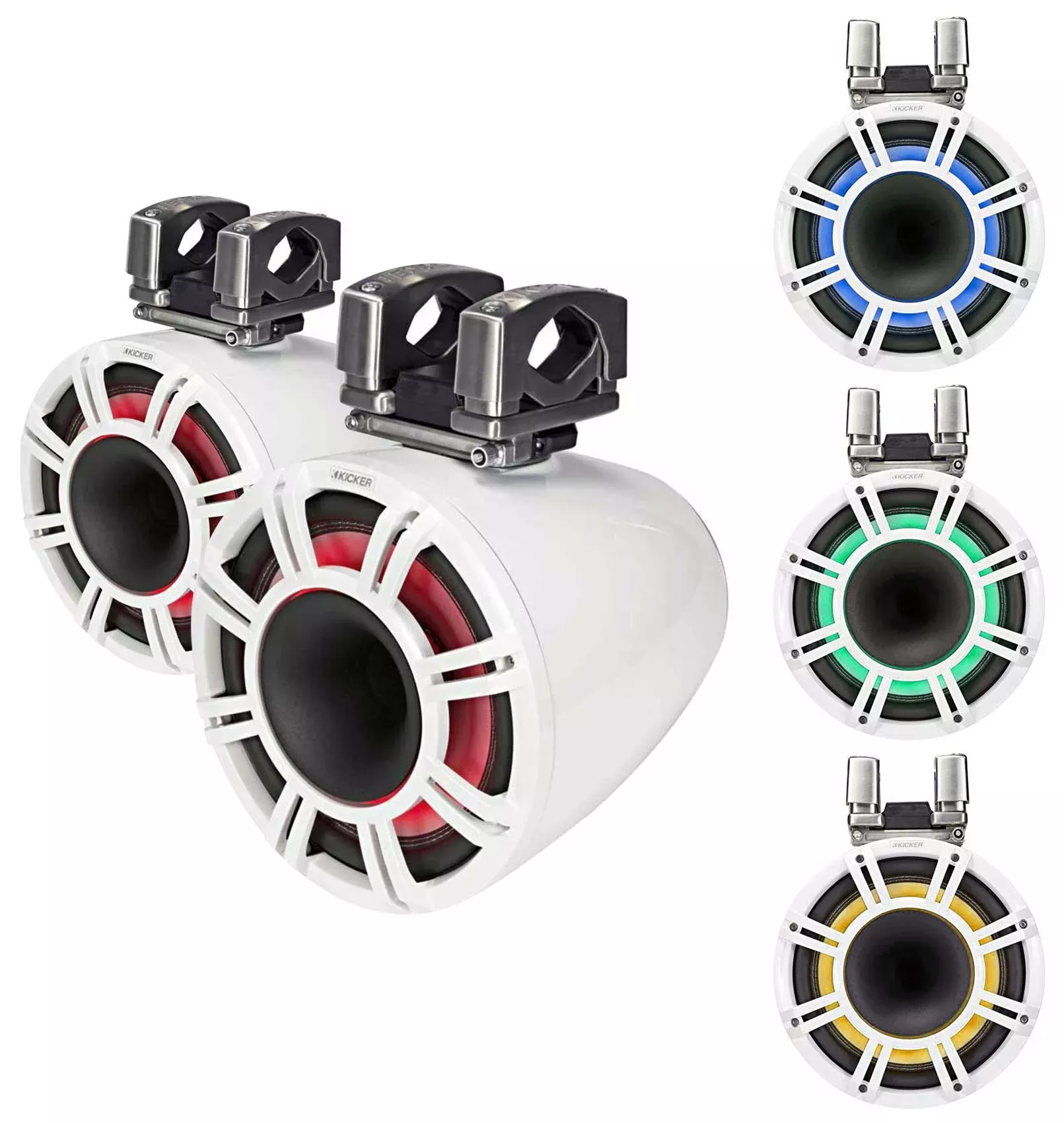 2) KICKER KMTC11 HLCD 11" 600w White Wakeboard Tower Speakers w/Horns 44KMTC114W