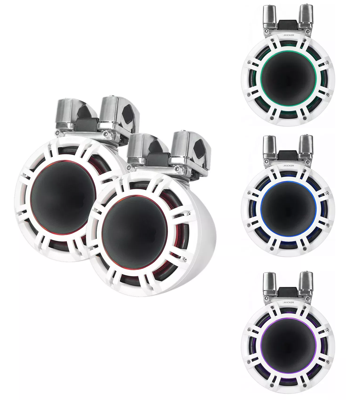 2 KICKER KMTC9 HLCD 9" 600w White Wakeboard Tower LED Speakers w/Horns 44KMTC94W