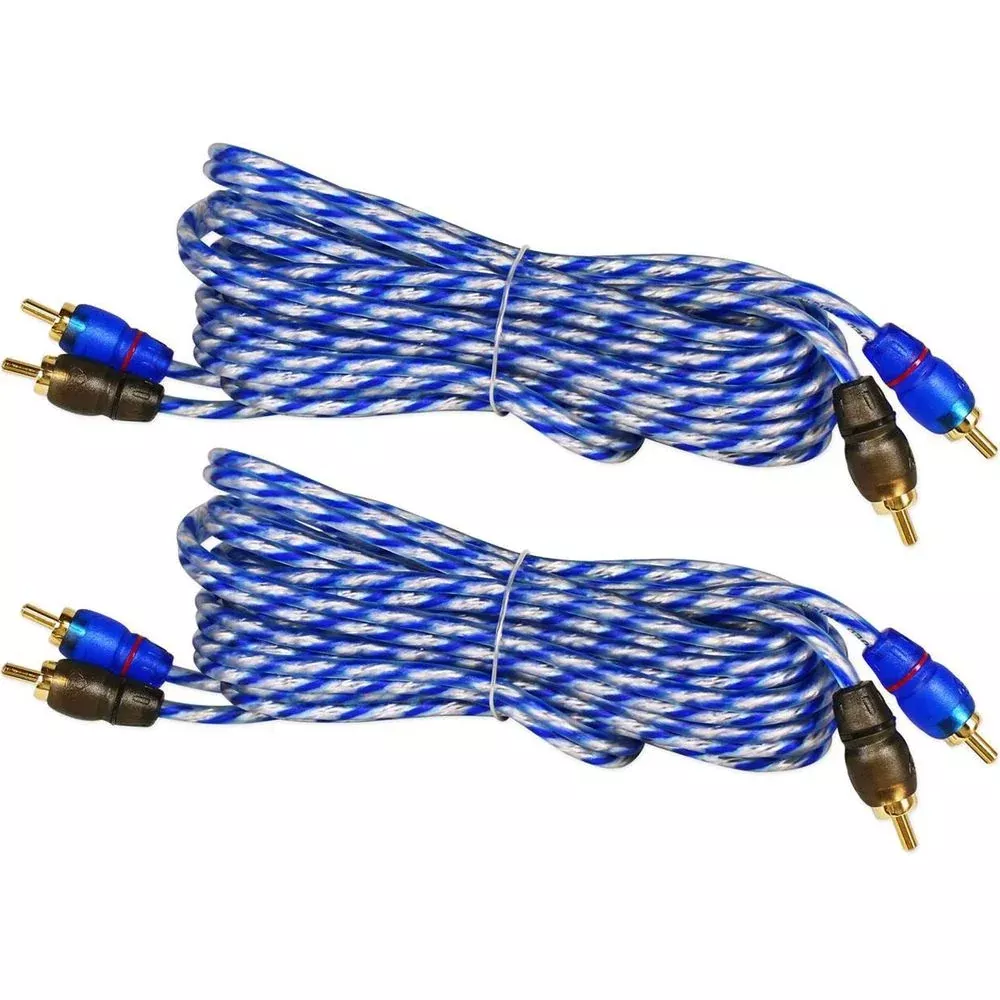 (2) Rockville RTR122 12 Foot 2 Channel Twisted Pair Car RCA Cables, 100% Copper