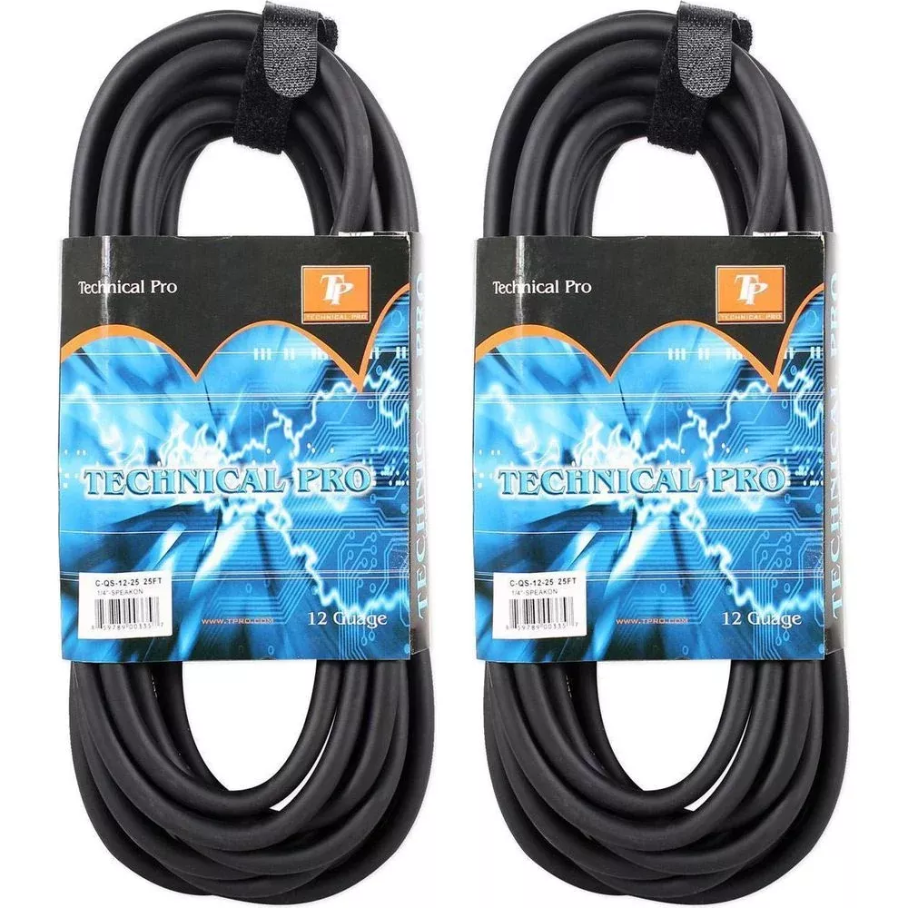 (2) Technical Pro CQS-1225 25' Ft 12 Gauge 1/4'' to Speakon Pro Speaker Cables