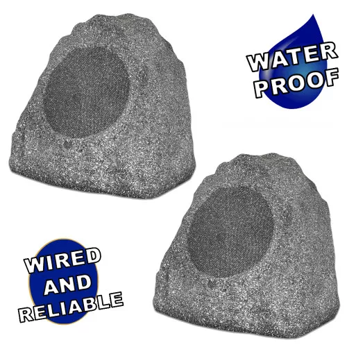2R8G Outdoor Granite 8" Rock 2 Speaker Set for Deck Pool Spa Yard Garden