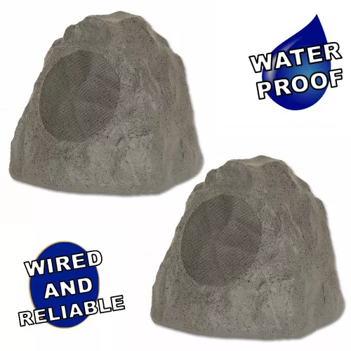 2R8SG Outdoor Slate Grey 8" Rock 2 Speaker Set for Deck Pool Spa Yard Garden