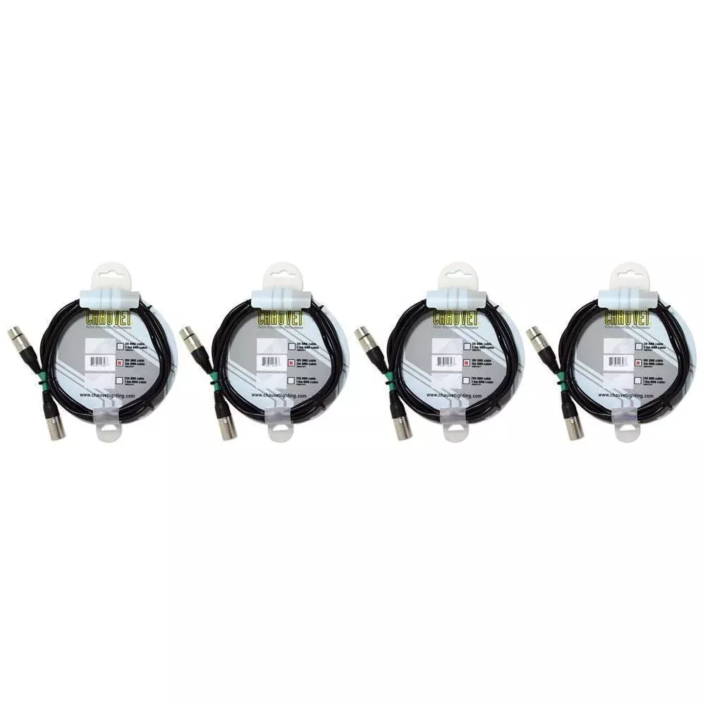 (4) Chauvet DMX3P10FT 10 Foot Male To Female 3 Pin DMX Lighting Cable