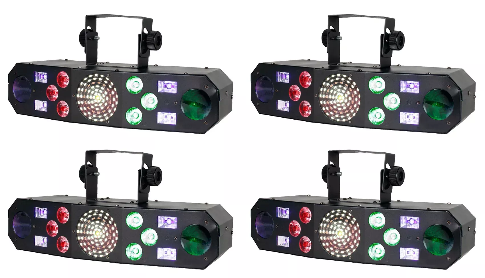 (4) Eliminator FURIOUS FIVE RG RGBW+UV LED DMX Laser/Strobe/Derby Effect Lights