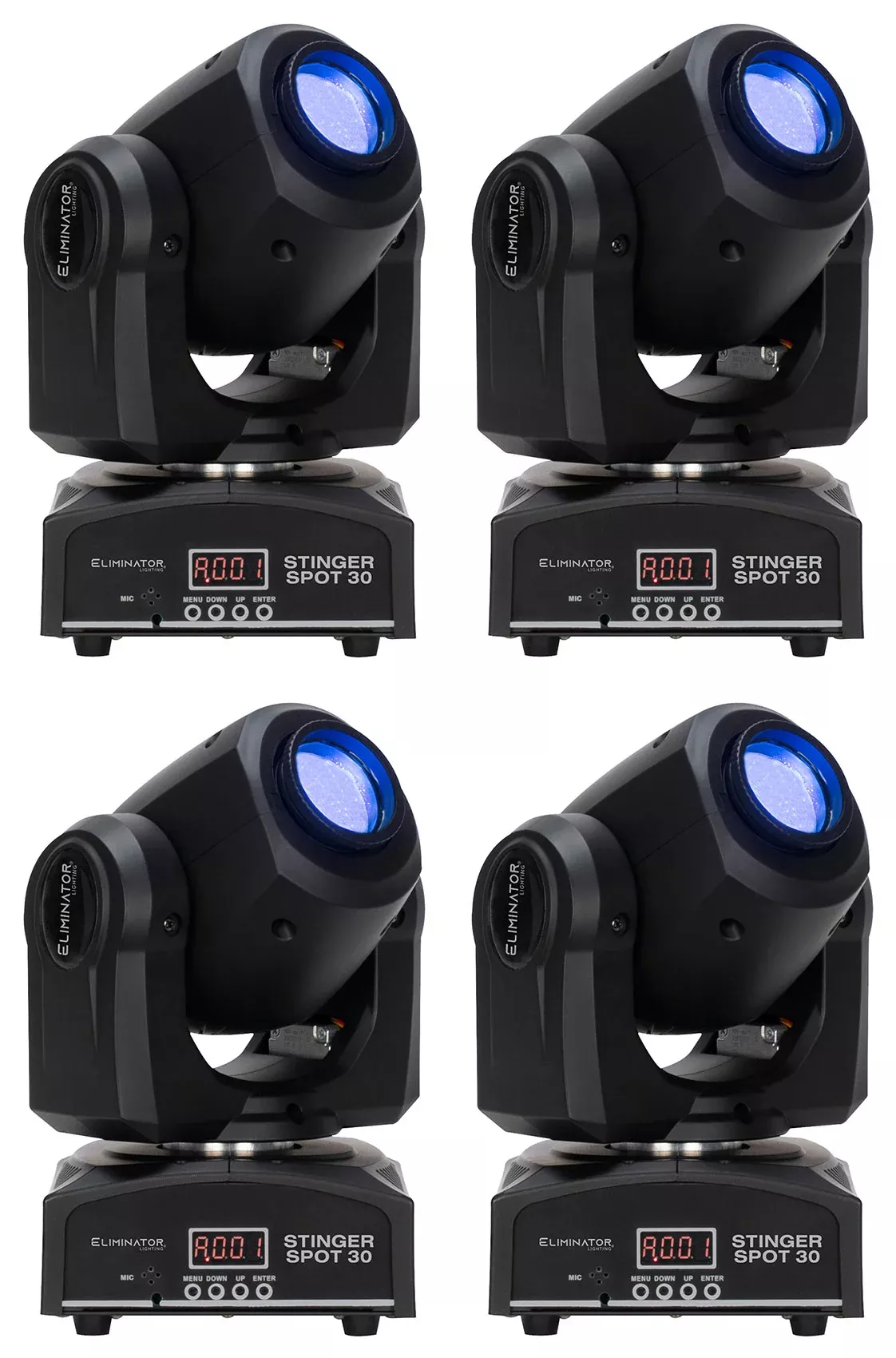 (4) Eliminator Stinger Spot 30 White LED DMX 30 Watt Moving Head Lights ADJ