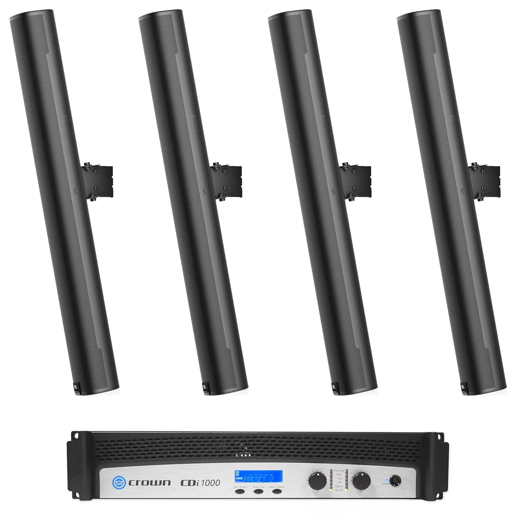 (4) JBL COL800-BK 32" 70V Commercial Column Wall Mount Array Speakers+Crown Amp