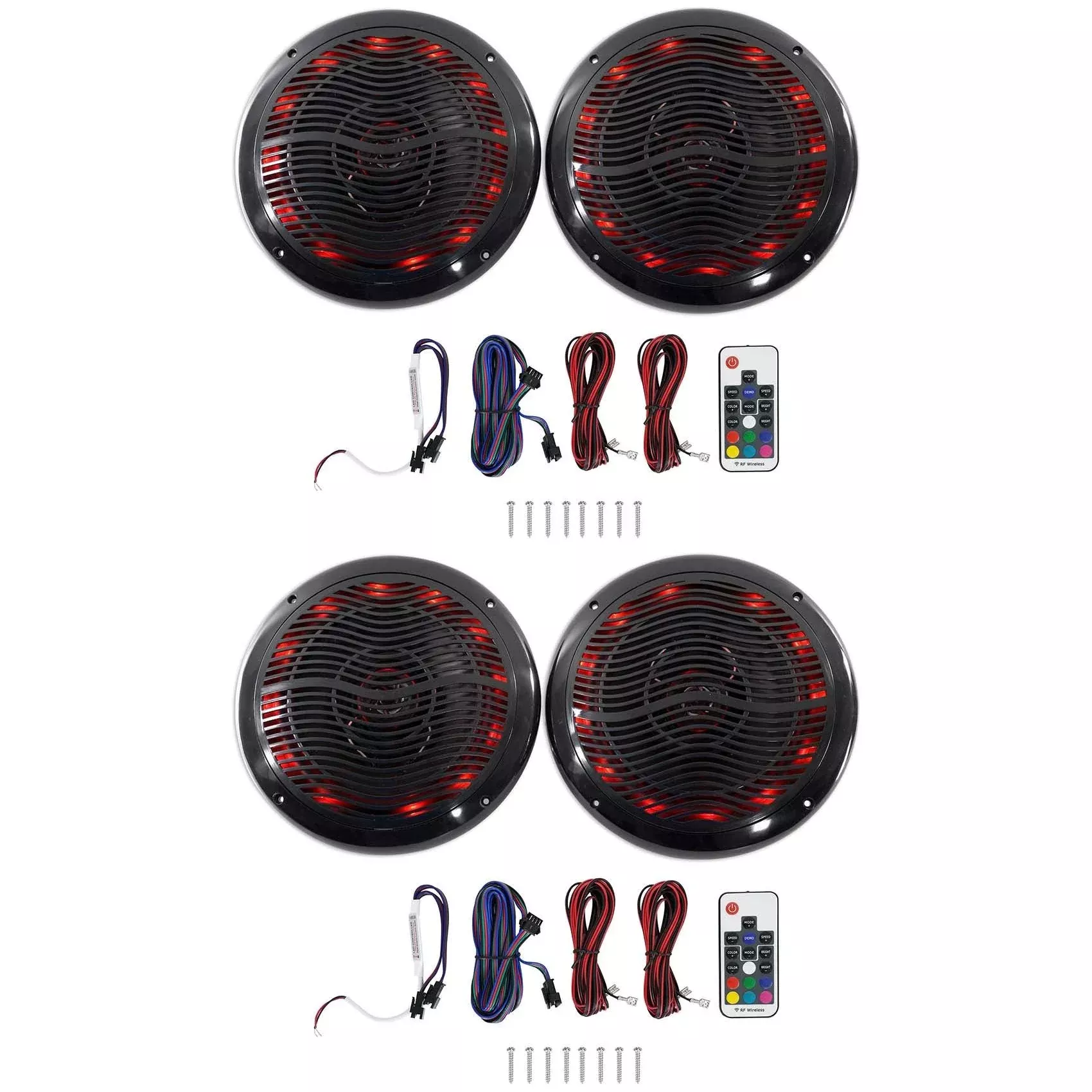 (4) Rockville RMC80LB 8" 800w Black Marine Speakers w Multi Color LED + Remote