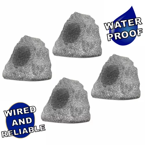 4R4G Outdoor Granite Rock 4 Speaker Set for Deck Pool Spa Patio Garden