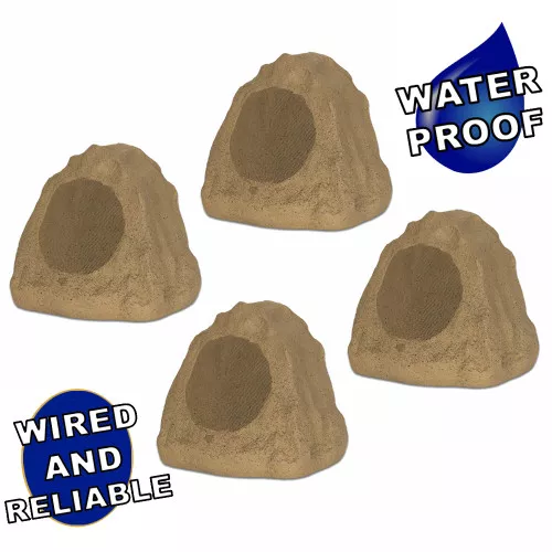4R6S Outdoor Sandstone 6.5" Rock 4 Speaker Set for Deck Pool Spa Yard Garden