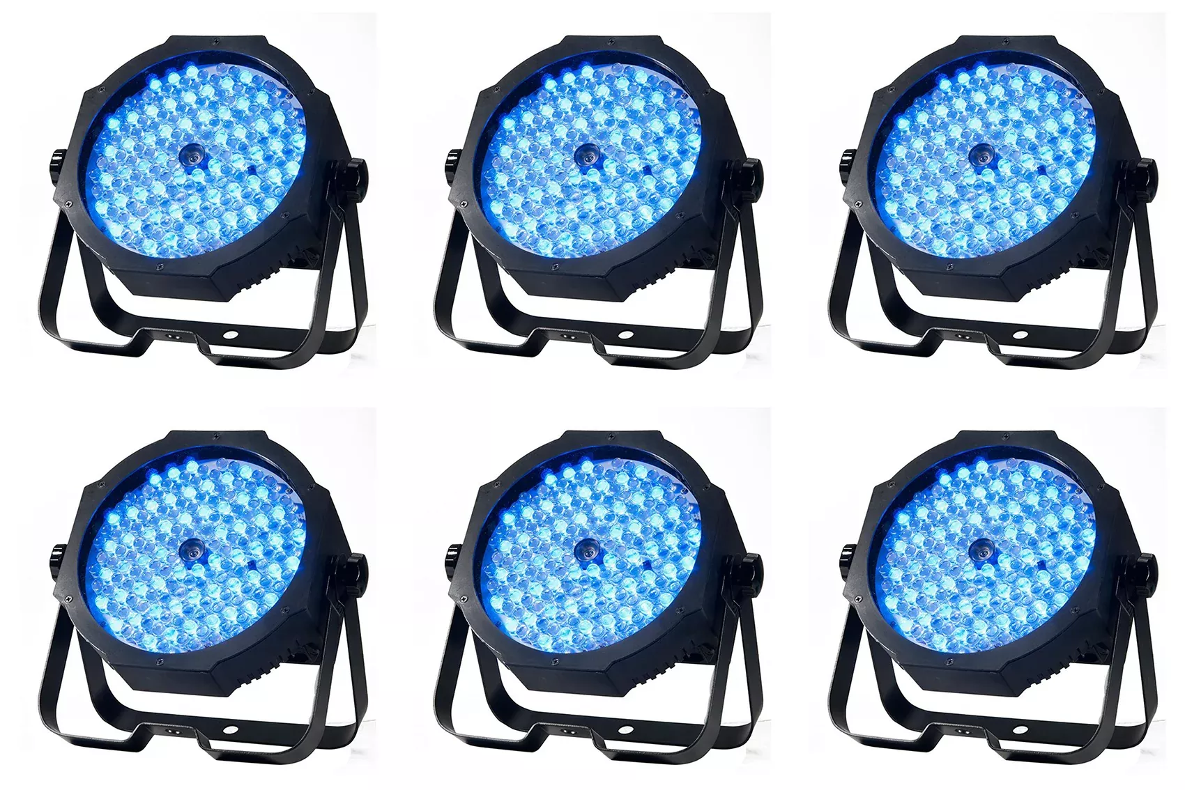 (6) Eliminator American DJ MEGA GO PAR 64E RGB+UV DMX Par Can Stage Wash Lights