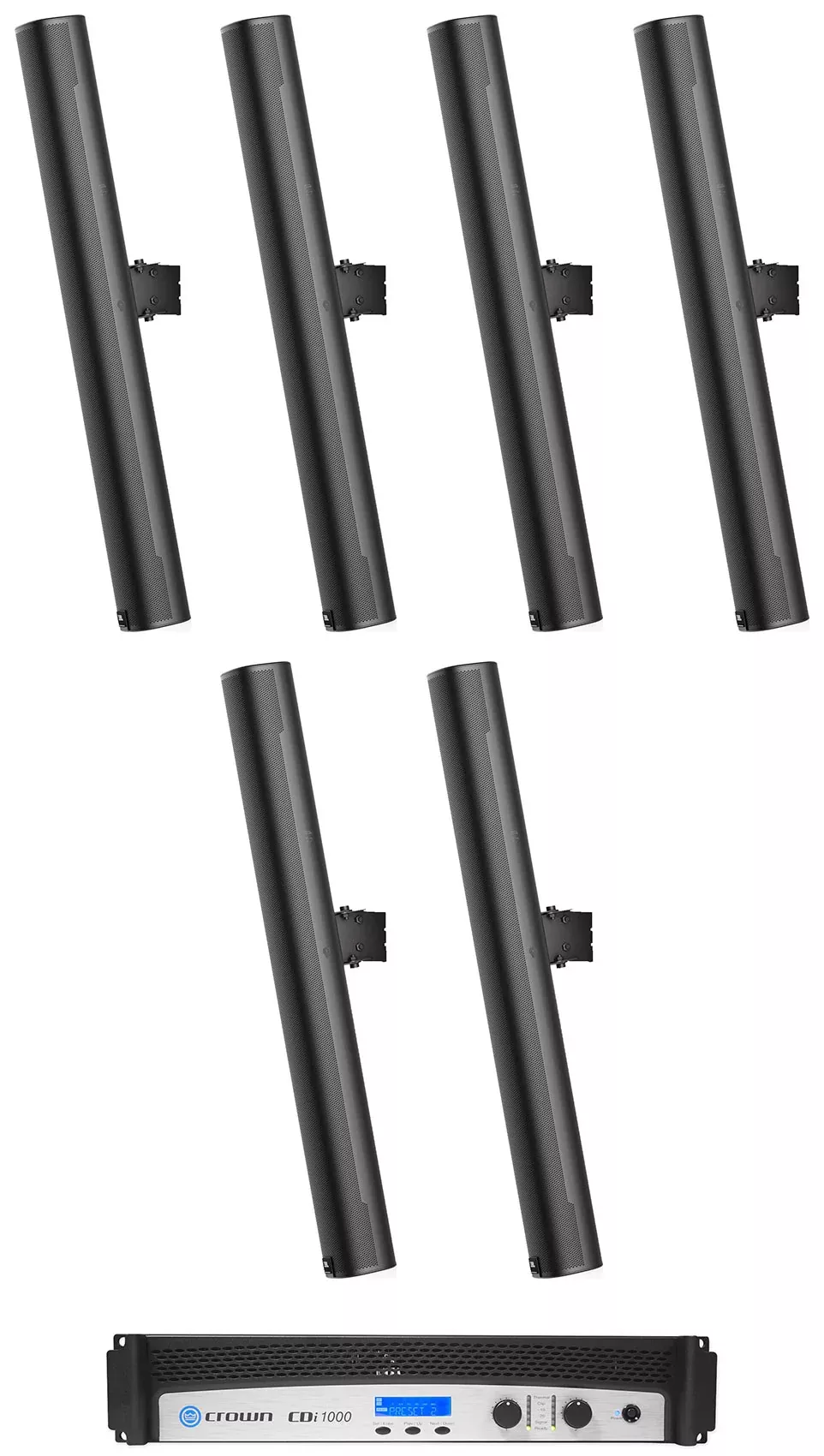 (6) JBL COL800-BK 32" 70V Commercial Column Wall Mount Array Speakers+Crown Amp