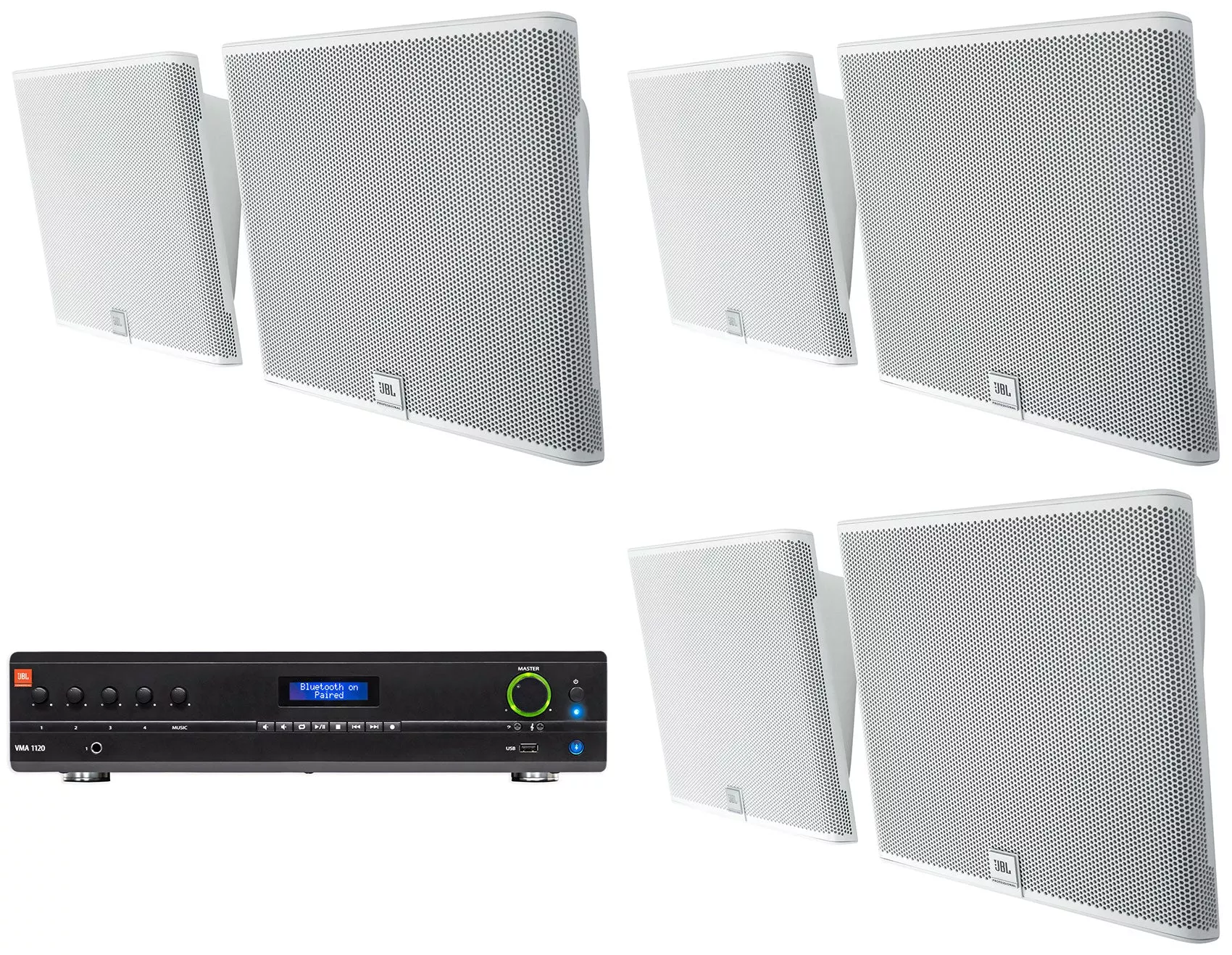 (6) JBL SLP12/T-WH Slim On Wall Mount 3" 70v Commercial Speakers+VMA Amplifier