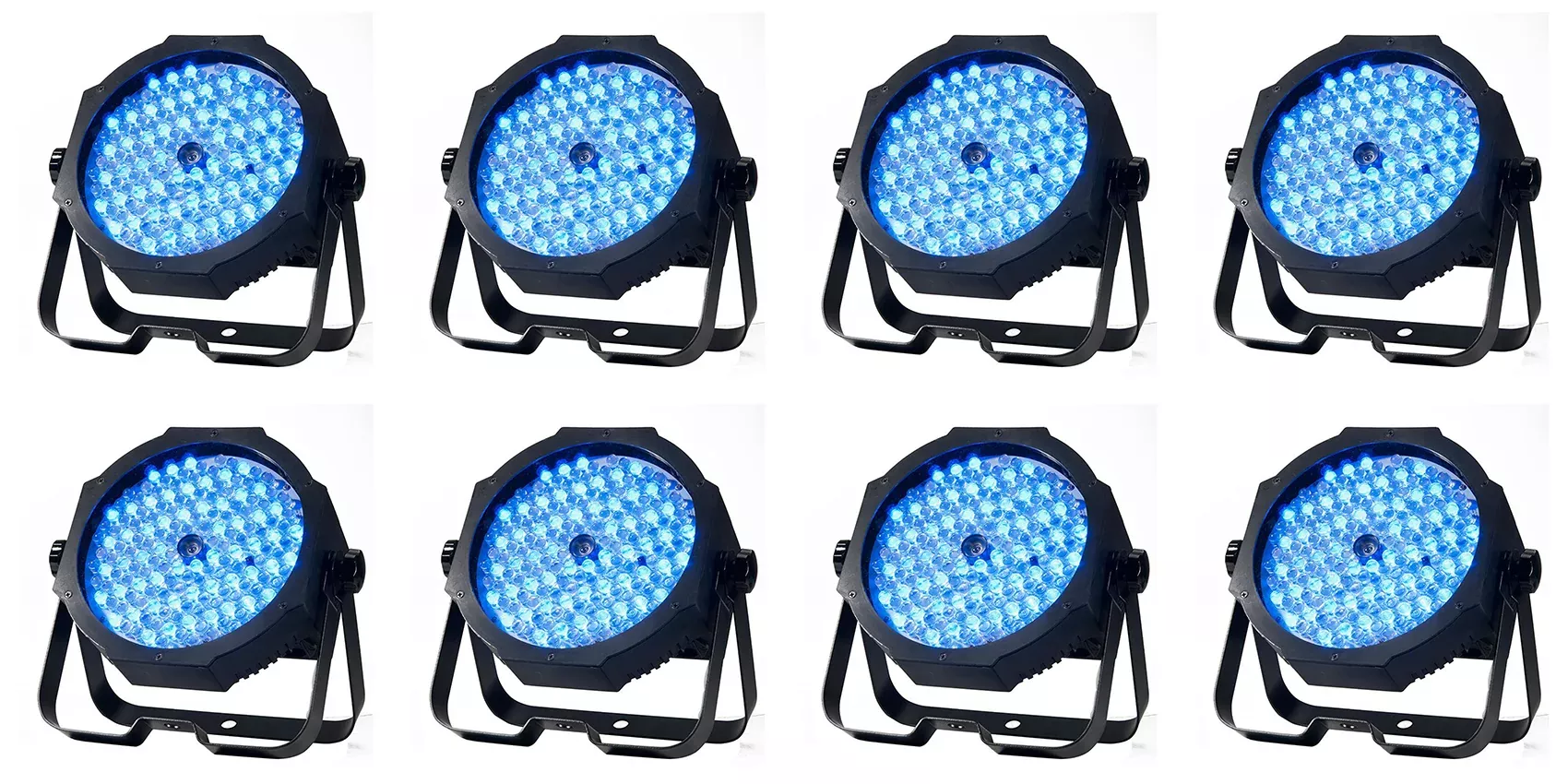 (8) Eliminator American DJ MEGA GO PAR 64E RGB+UV DMX Par Can Stage Wash Lights