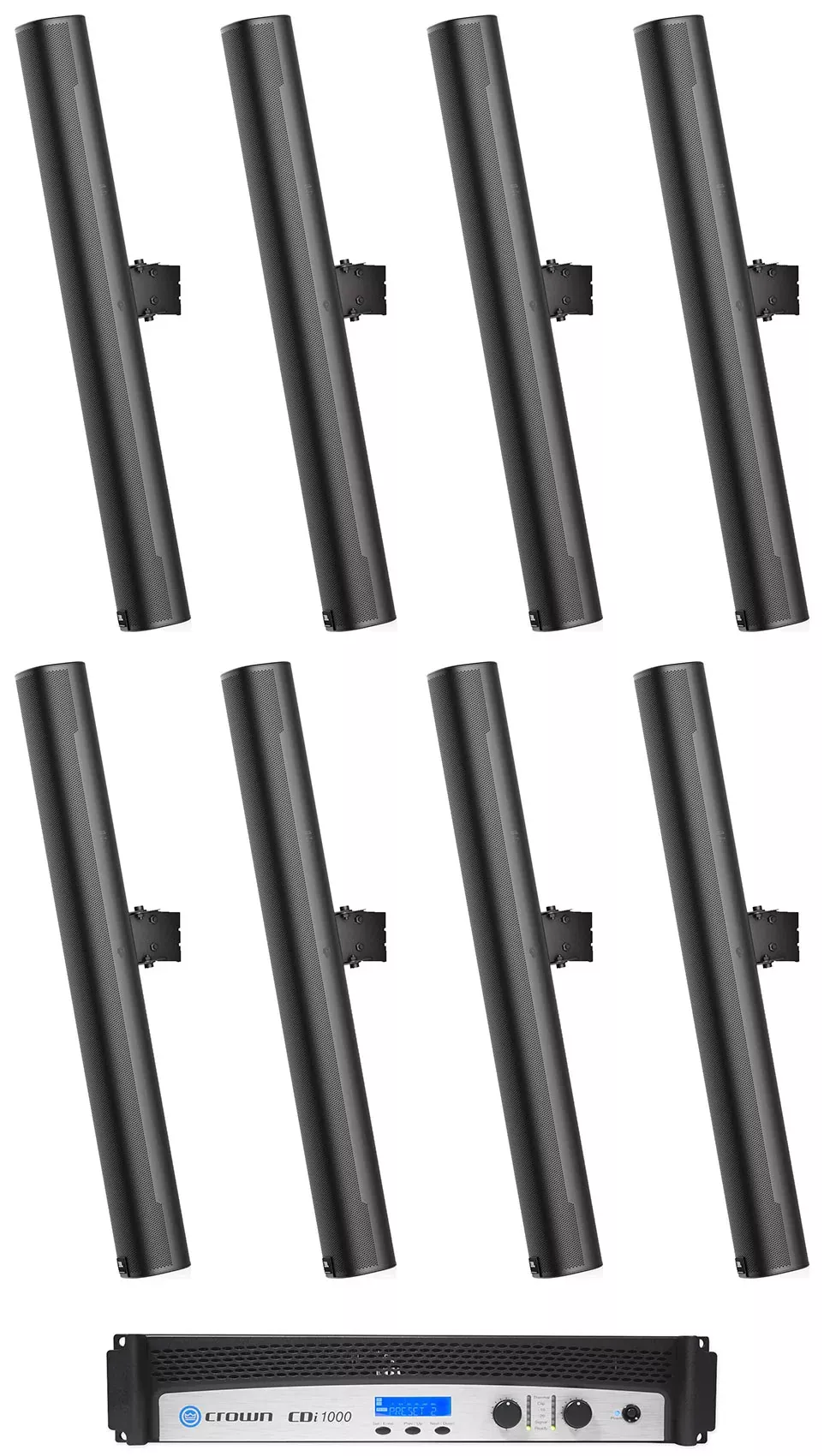 (8) JBL COL800-BK 32" 70V Commercial Column Wall Mount Array Speakers+Crown Amp