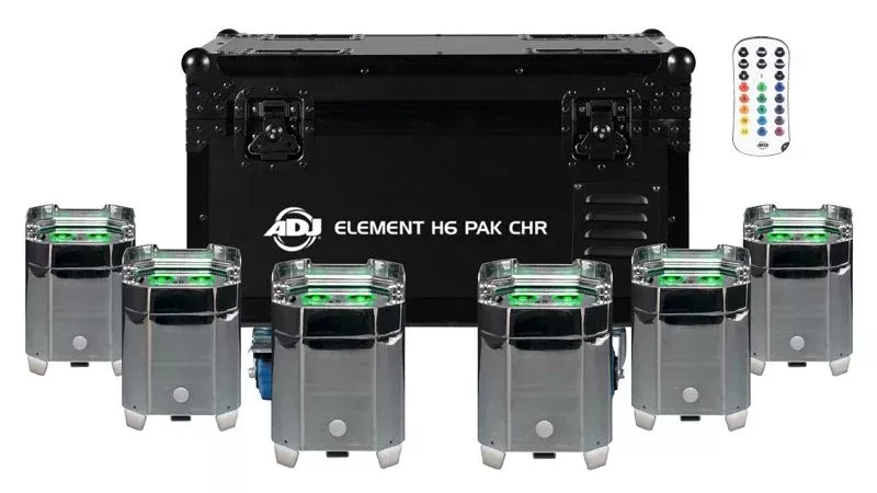 American DJ Element H6 Pak Chr (6) RGBAW+UV Outdoor Wireless DMX Wash Up-Lights