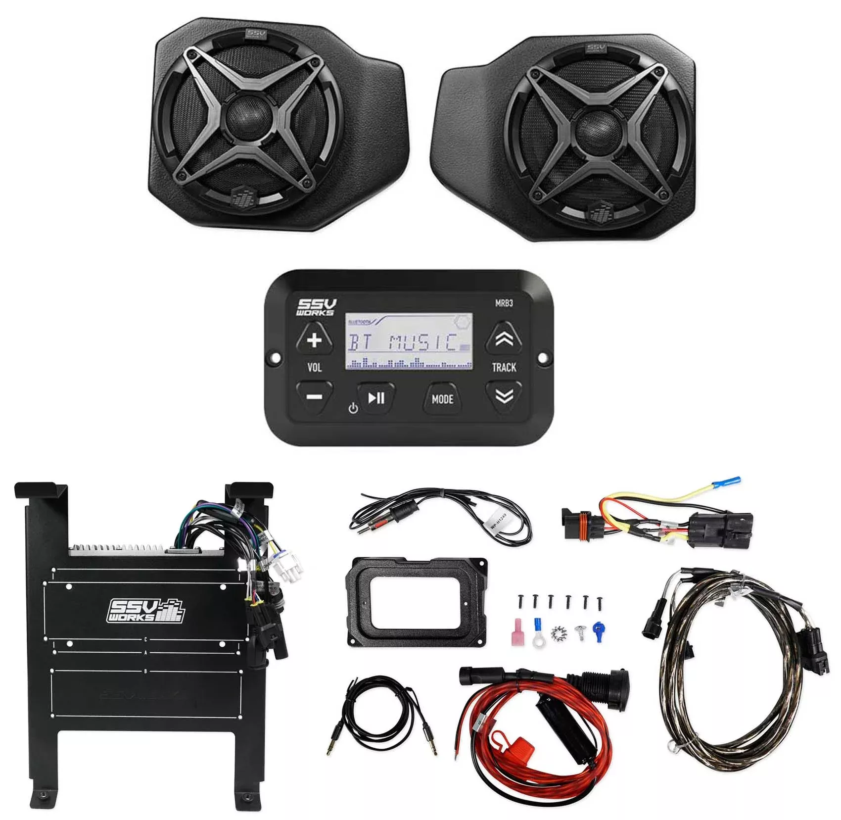 Bluetooth Receiver+6.5" Speakers+Kick Panel Pods for 2018 Polaris Ranger XP1000