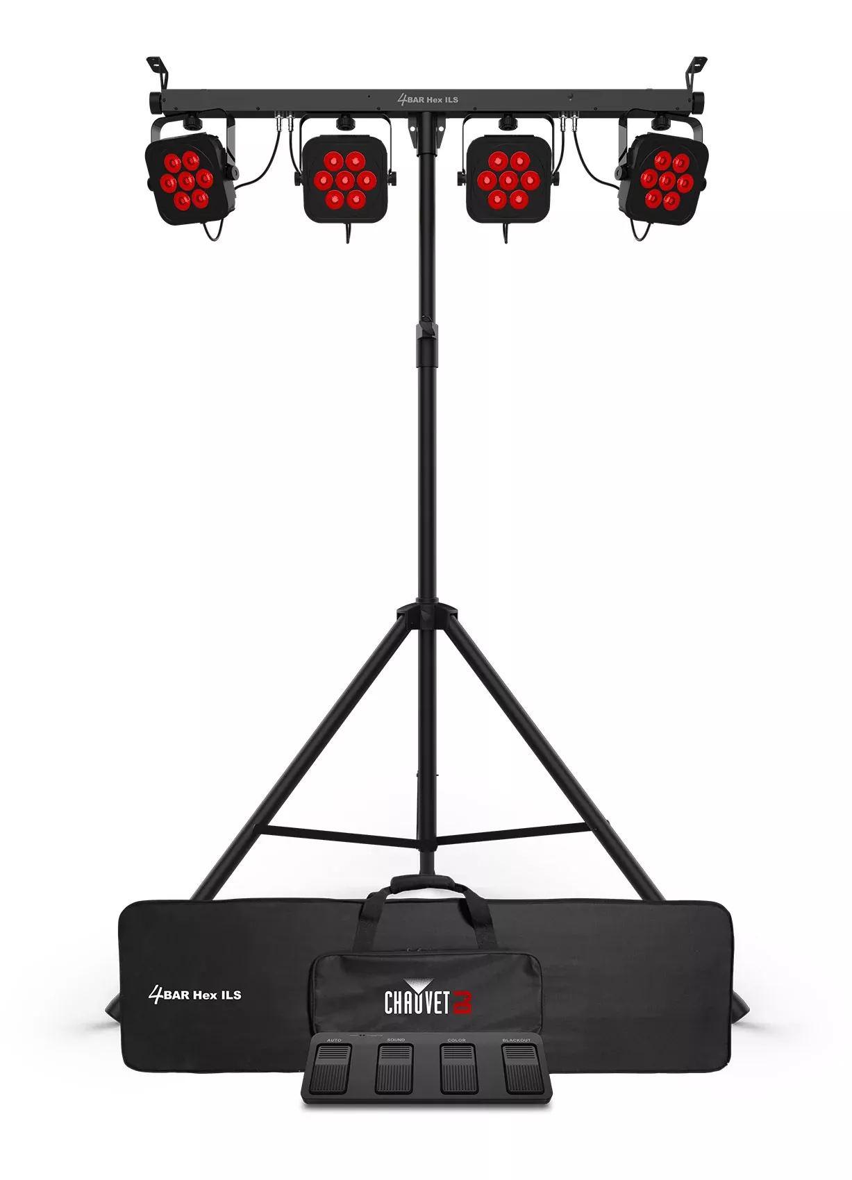 Chauvet DJ 4BAR HEX ILS RGBAW+UV LED Wash Lighting System w/Stand+Footswitch+Bag