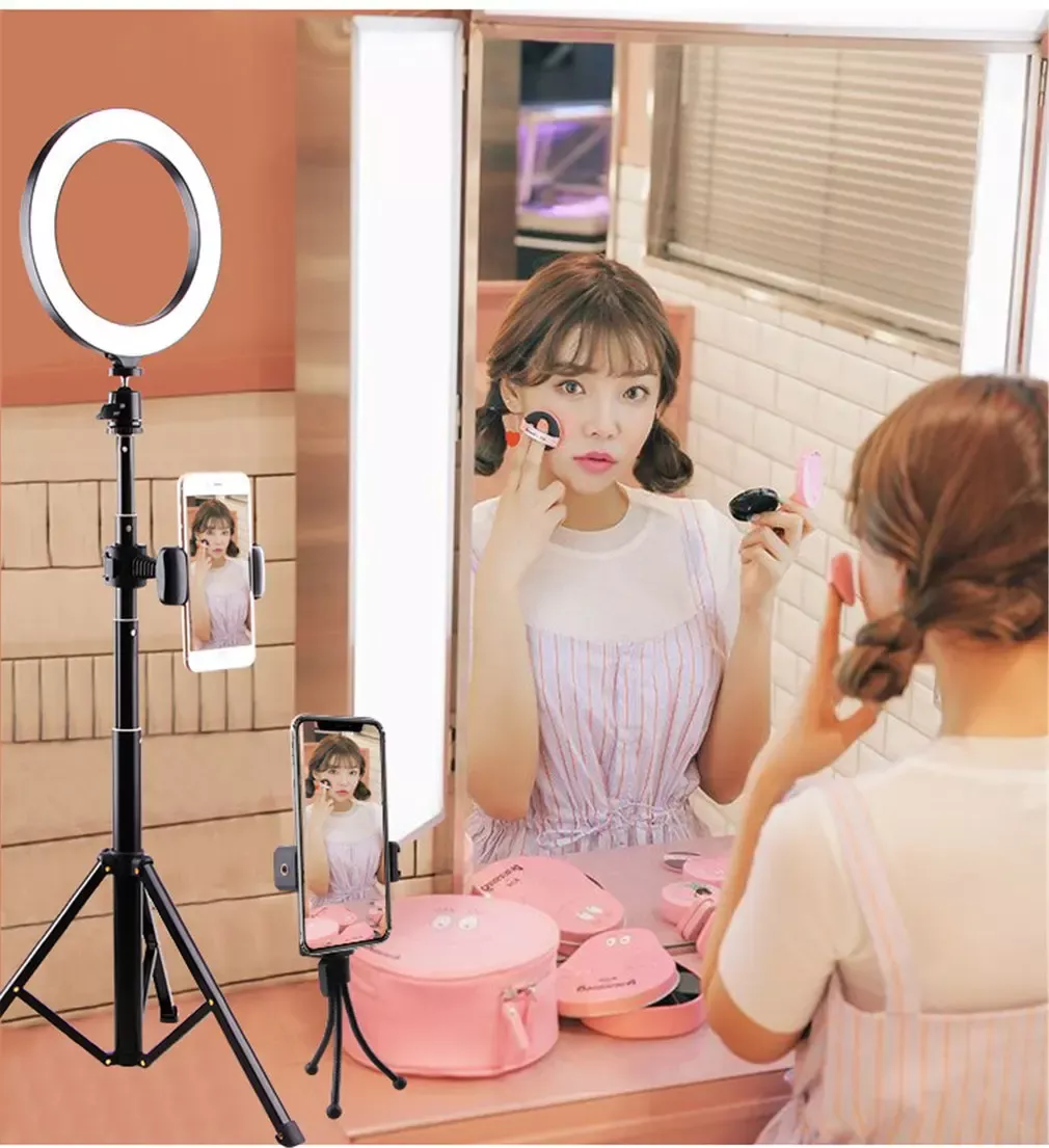 Dimmable LED Selfie Ring Light with Tripod USB Selfie Light Ring Lamp