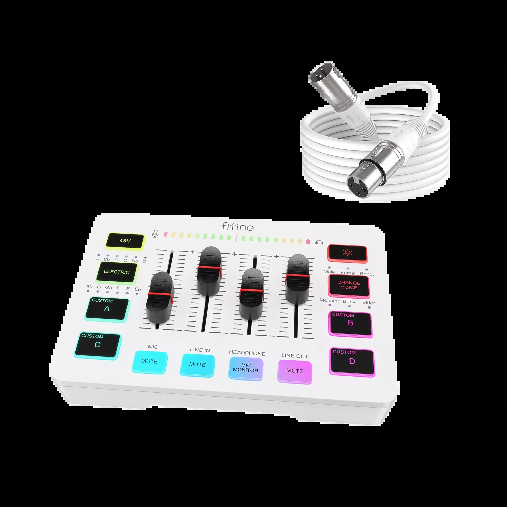 FIFINE AmpliGame SC3 Mixer & XLR Cable Set for Gaming (White)
