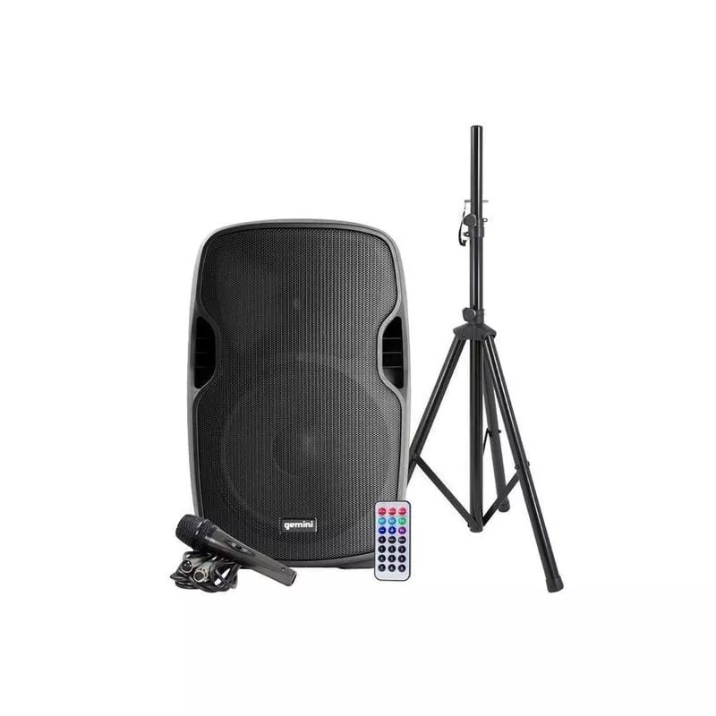 Gemini AS-15BLU portable powered Bluetooth PA speaker, 2000W peak, 15" woofer, titanium compression driver