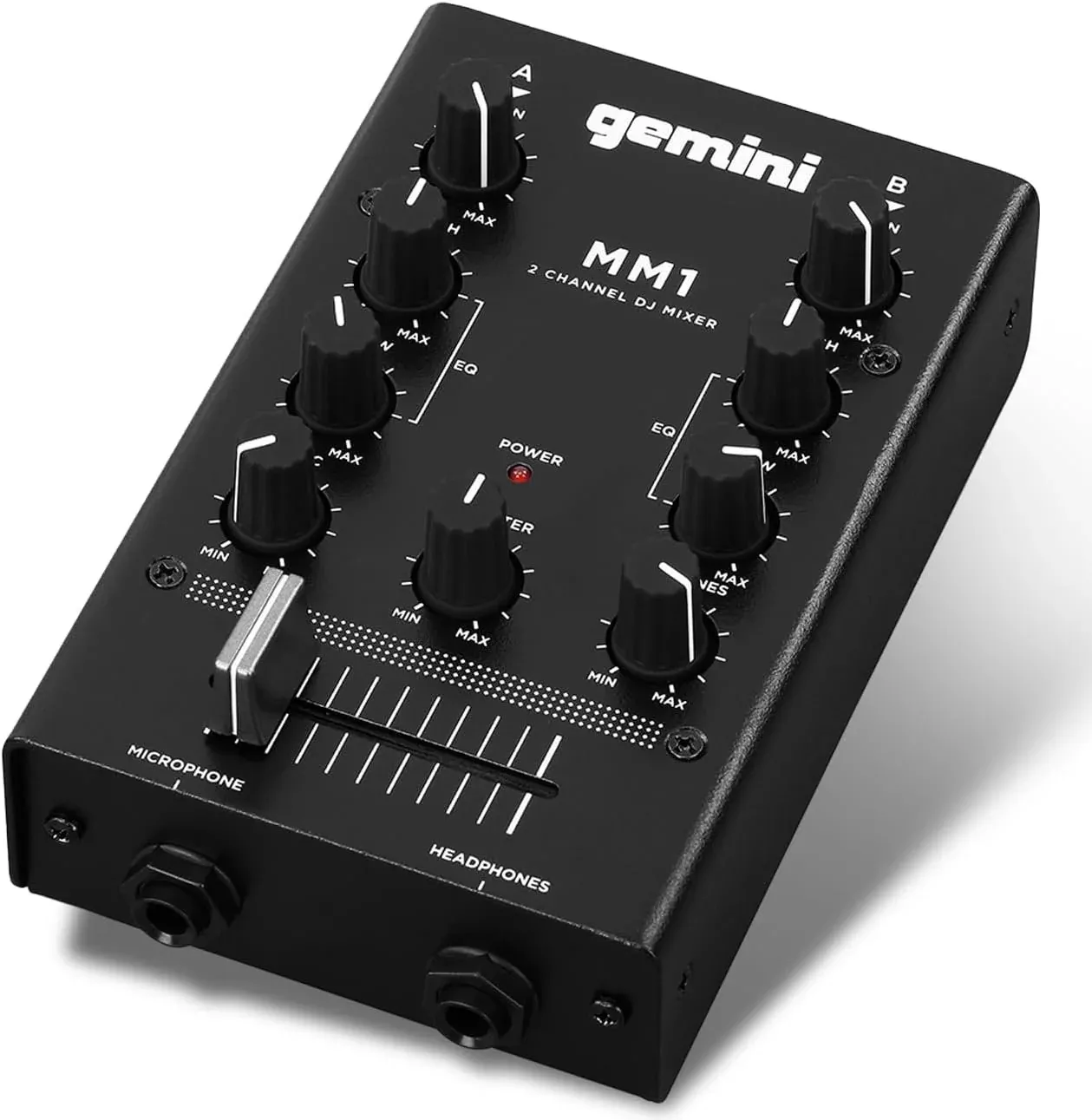 Gemini MM1 pocket-sized 2-channel DJ mixer , 40mm crossfader, 2-band EQ, all-metal build