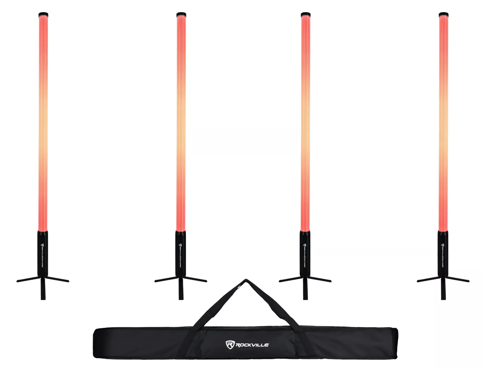 Rockville 4x ROCK SABER 23 Hour Battery DJ/Stage Tube Lights/Wireless DMX+Bag