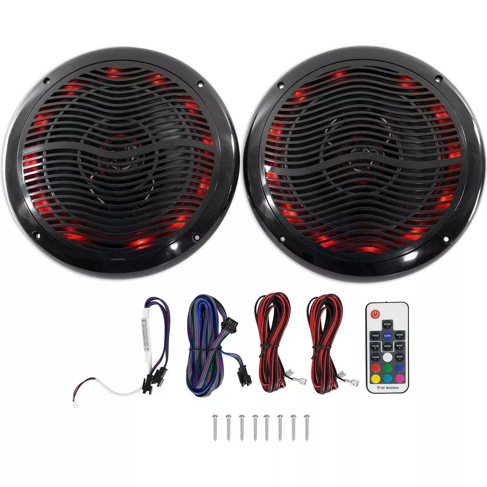 Rockville RMC65LB 6.5" 600w 2-Way Black Marine Speakers w/Multi Color LED+Remote