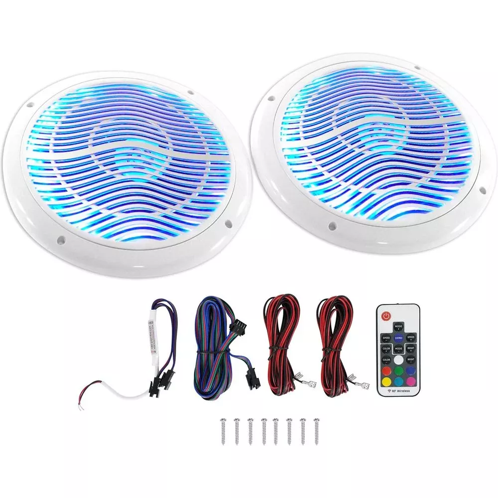Rockville RMC65LW 6.5" 600w 2-Way White Marine Speakers w/Multi Color LED+Remote